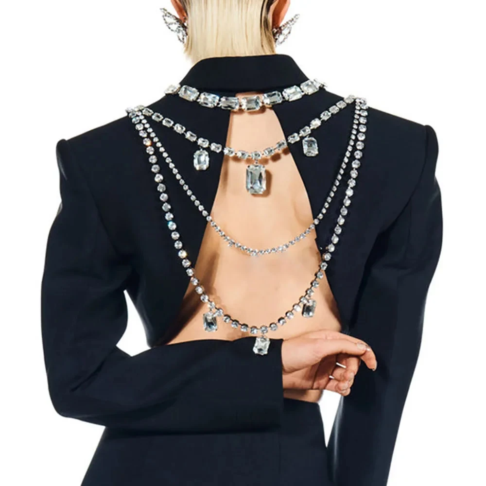 Body Jewelry Necklace - Shine Rhinestone Long Tassel Back Body