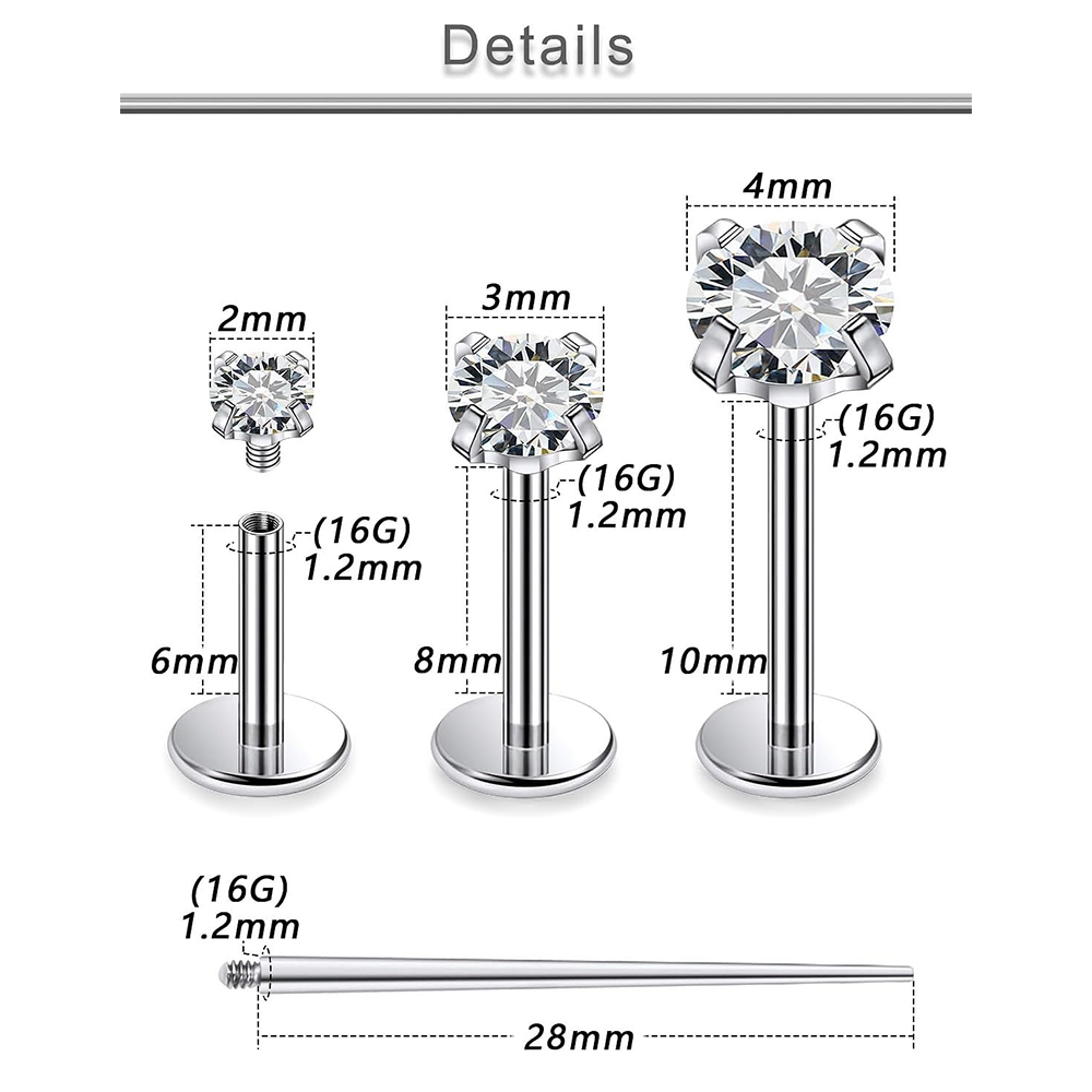 13 PCS Labret Piercing Set Sur - Body Jewelry Surgical Steel 评论和价格