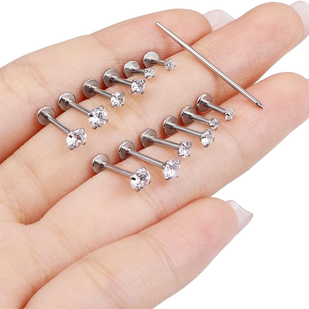 13 PCS Labret Piercing Set Sur - Body Jewelry Surgical Steel 评论和价格
