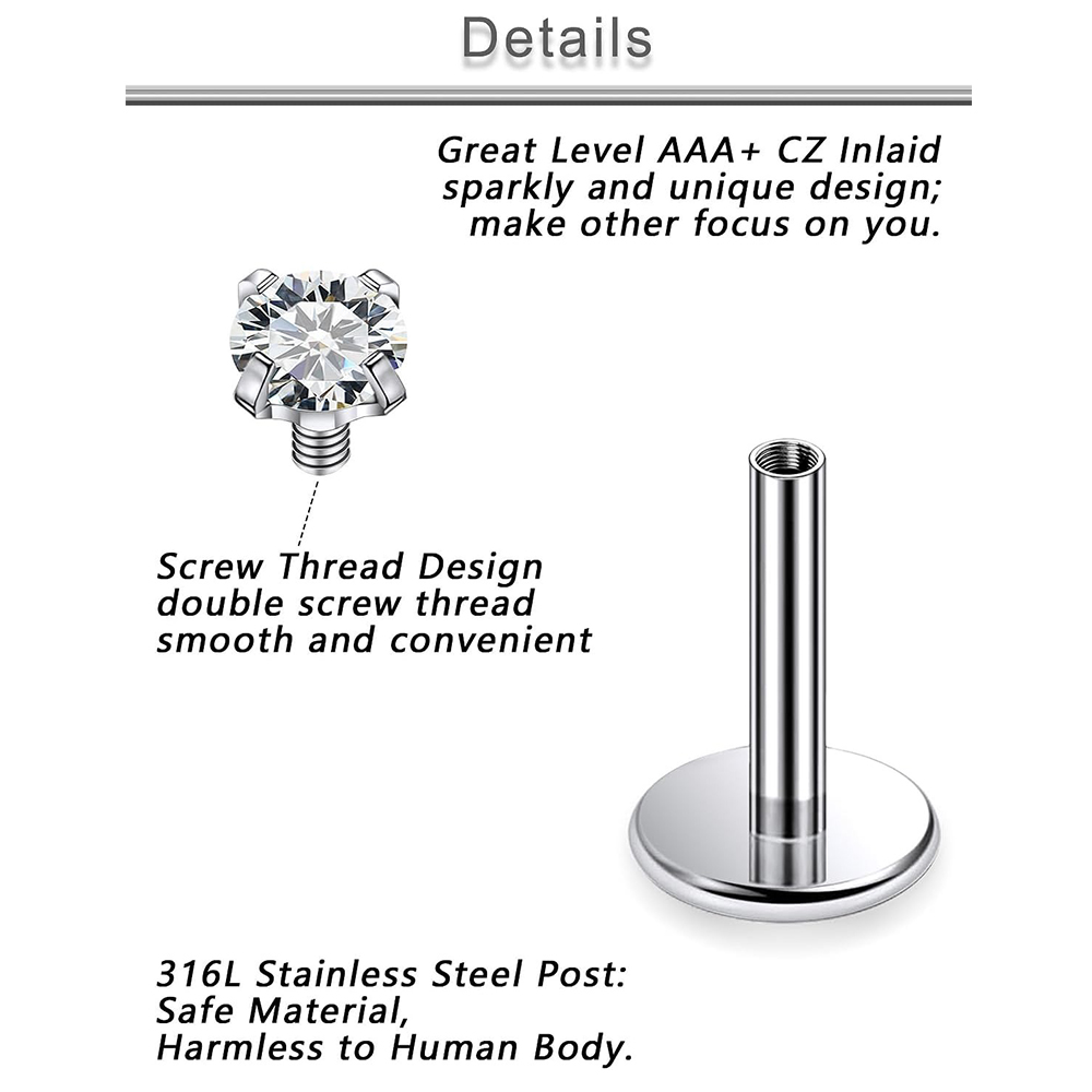 13 PCS Labret Piercing Set Sur - Body Jewelry Surgical Steel 评论和价格