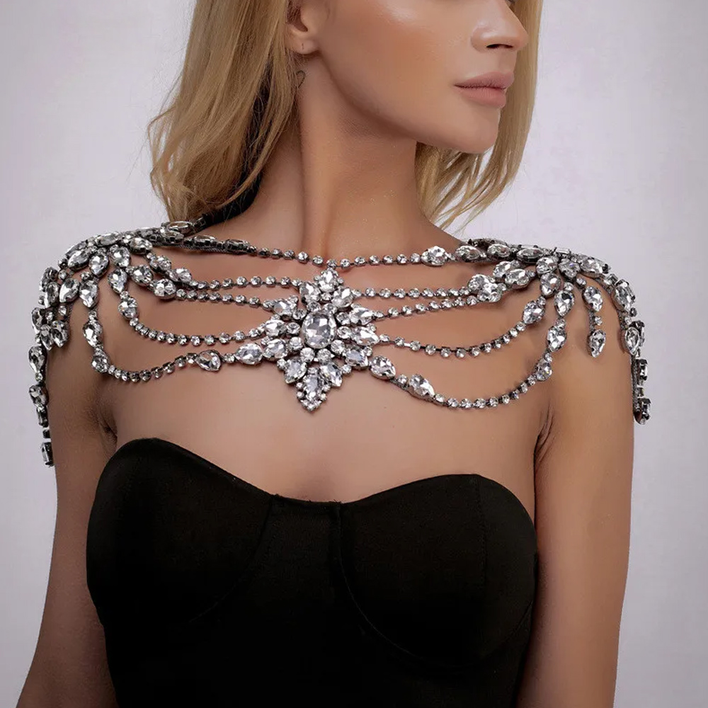 Boho Crystal Bridal Shoulder C - Body Jewelry Necklace 评论和价格
