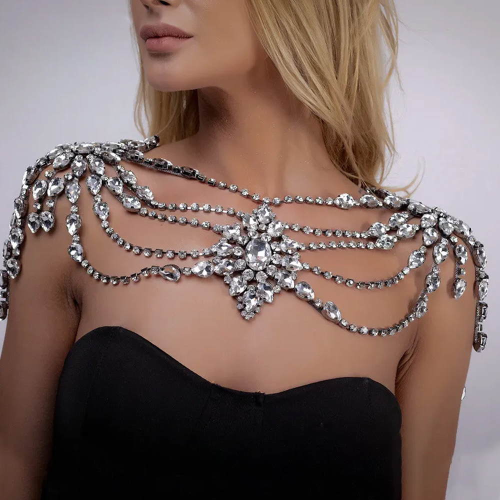 Boho Crystal Bridal Shoulder C - Body Jewelry Necklace 评论和价格