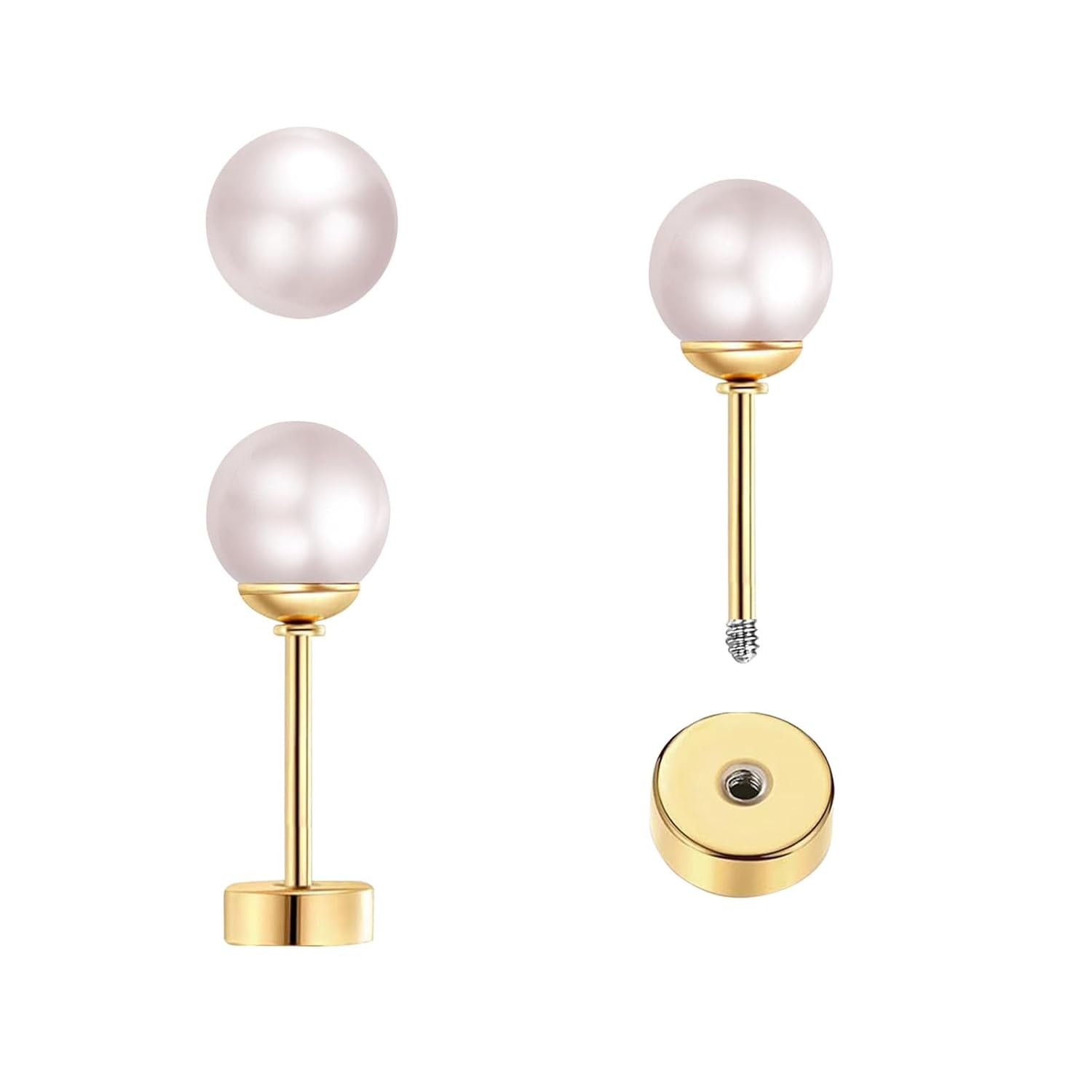 3 Pairs Tiny Pearl Stud Earrin - Body Jewelry Surgical Steel 评论和价格