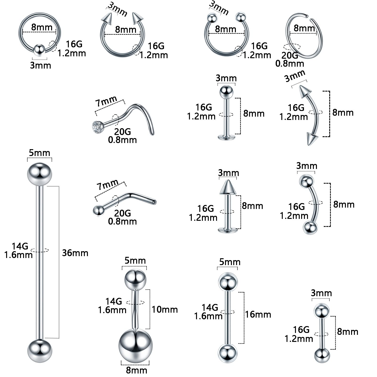 Body Piercing Surgical Steel 1 - Body Jewelry Surgical Steel 评论和价格