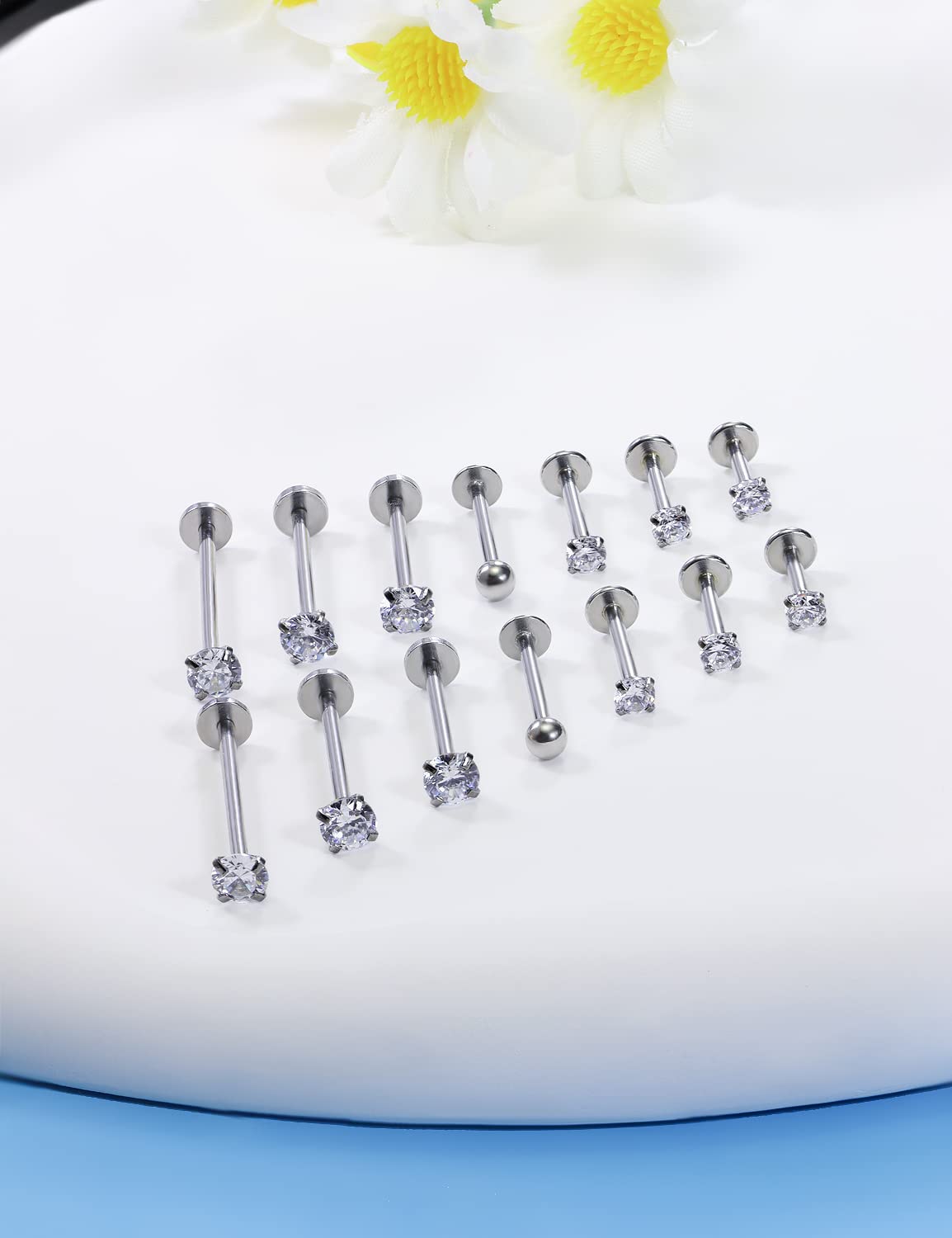 16G Different Sizes Flat Back  - Body Jewelry Surgical Steel 评论和价格